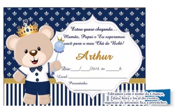 Convite Para Chá De Bebê Urso PrÃncipe No Elo7 Convite Para Chá De Bebê Urso PrÃncipe No Elo7