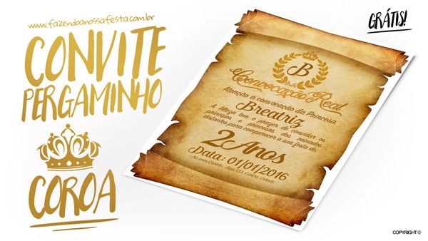 Convite Pergaminho Coroa De Princesa Convite Pergaminho Coroa De Princesa