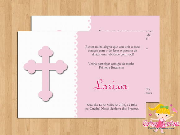 Convite Primeira Eucaristia Cruz Rosa No Elo7 Convite Primeira Eucaristia Cruz Rosa No Elo7