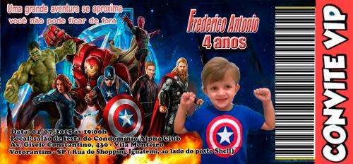 Convite Vingadores Ingresso Vip Personalizado Convite Vingadores Ingresso Vip Personalizado