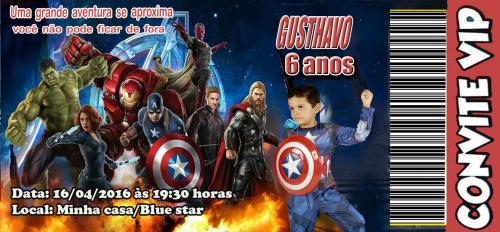 Convite Vingadores Ingresso Vip Personalizado Convite Vingadores Ingresso Vip Personalizado