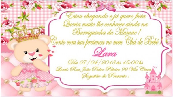 Convite Virtual Ursinha Princesa Temas Chá De Bebê Fralda Convite Virtual Ursinha Princesa Temas Chá De Bebê Fralda