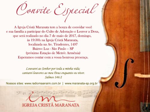 Convite Especial Culto Dia 07 De Maio Convite Especial Culto Dia 07 De Maio