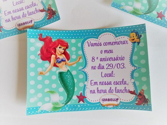 Convites Personalizados Ariel Pequena Sereia Digital Convites Personalizados Ariel Pequena Sereia Digital