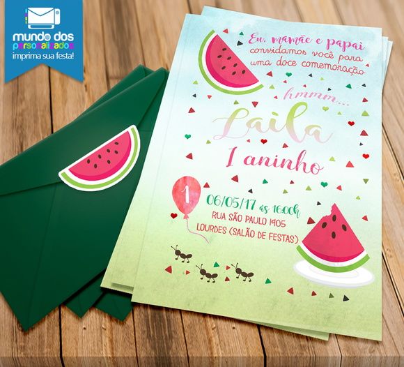 Produto Convite Melancia Convites Impressos Em Papel Produto Convite Melancia Convites Impressos Em Papel