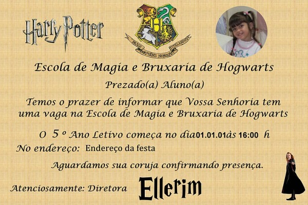 Convite Harry Potter Convite Harry Potter