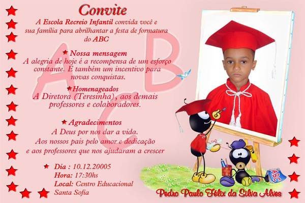 Convite De Formatura Infantil â Modelos De Convite Convite De Formatura Infantil â Modelos De Convite