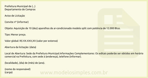 Modelo De Aviso De Licitação Modelo De Aviso De Licitação