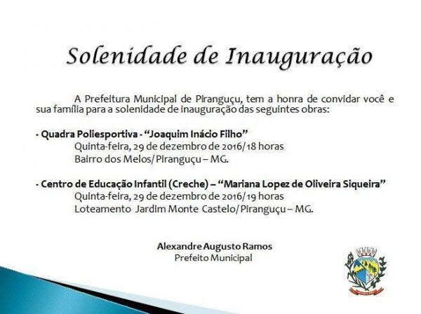 Convite â Solenidade De Inauguração Convite â Solenidade De Inauguração
