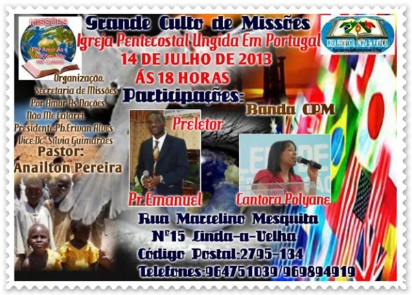 Convite Para O Grande Culto De MissÃµes Na Ipu De Portugal