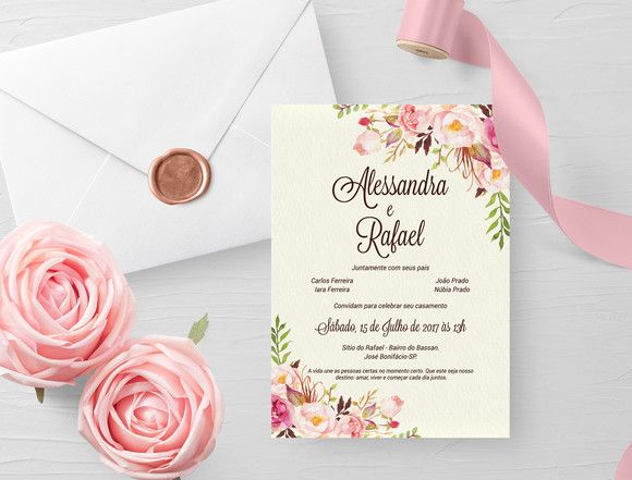Compre Convite Casamento Floral Rosa Compre Convite Casamento Floral Rosa