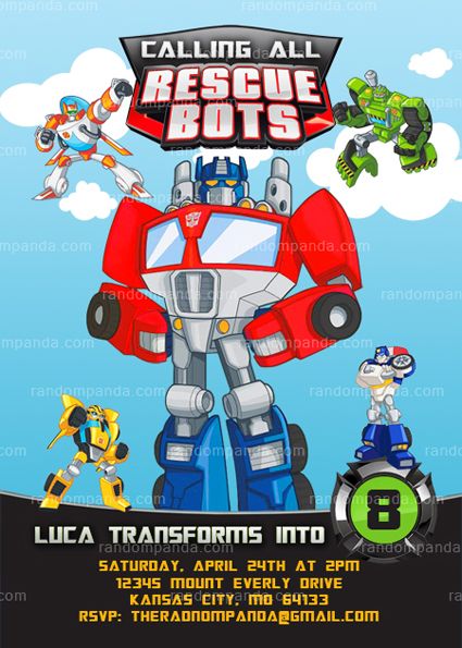 Rescue Bots Invitation, Transformers Party, Rescue Bots Birthday