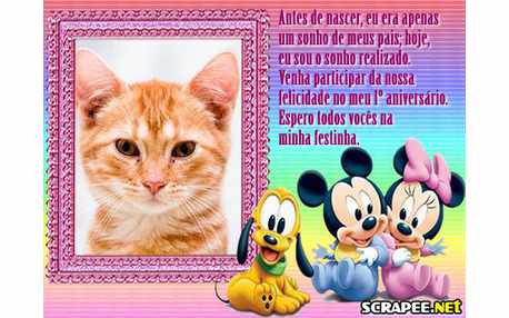 Moldura Convite De 1 Ano Baby Disney Menina Moldura Convite De 1 Ano Baby Disney Menina