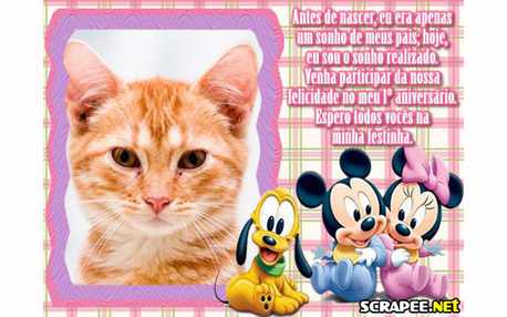 Moldura Convite De 1 Ano Baby Disney Para Menina Moldura Convite De 1 Ano Baby Disney Para Menina