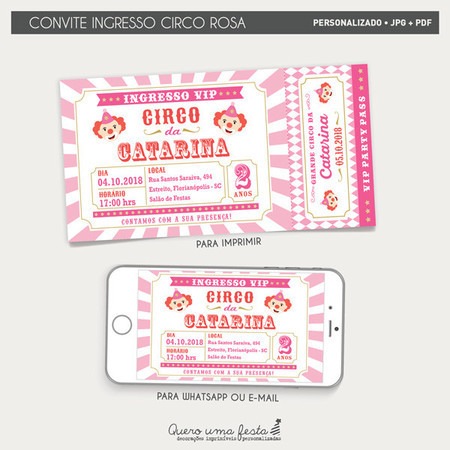 Convite Ingresso Circo Rosa Convite Ingresso Circo Rosa