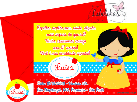 Convite Branca De Neve Cute Tradicional Mod1 Convite Branca De Neve Cute Tradicional Mod1