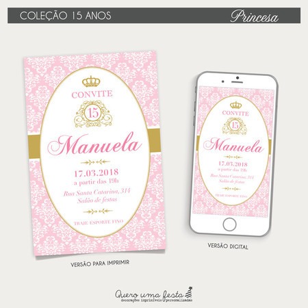 Convite 15 Anos Princesa Rosa Convite 15 Anos Princesa Rosa
