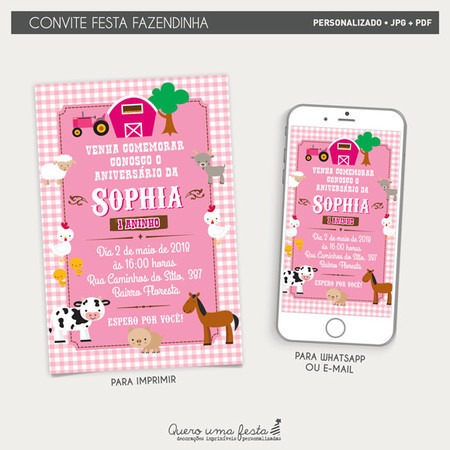 Convite Festa Fazendinha Rosa Convite Festa Fazendinha Rosa