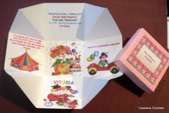 50 Convites Circo Menina, Convite Caixa 50 Convites Circo Menina, Convite Caixa