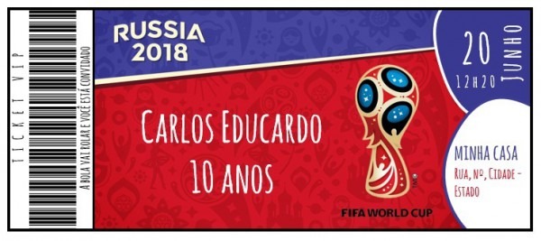 6 Convite (impressos) De AniversÃ¡rio Copa Do Mundo Fifa 2018