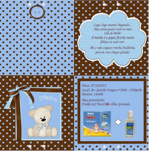 Convite De Chá De Bebê Personalizado Pietro Convite De Chá De Bebê Personalizado Pietro