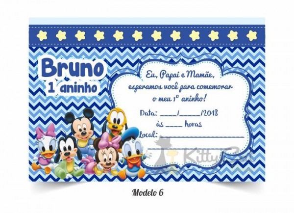 80 Convites Simples Disney Baby Mickey Minnie