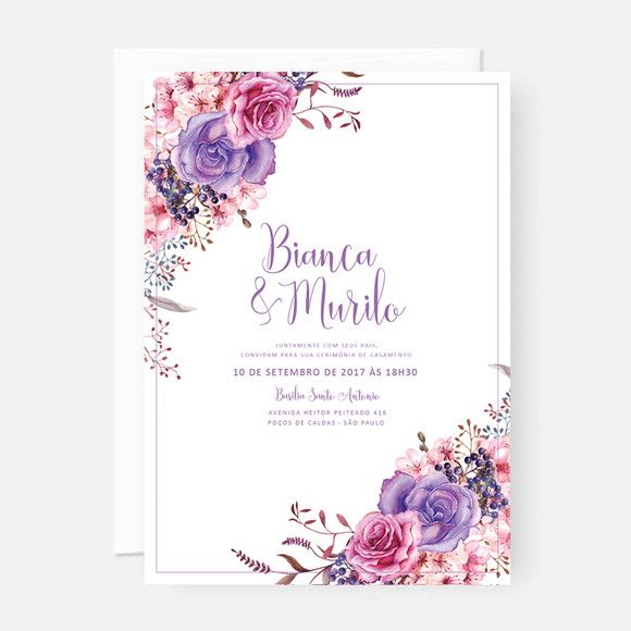 Arte Digital Convite De Casamento Floral LilÃ¡s (p  Imprimir