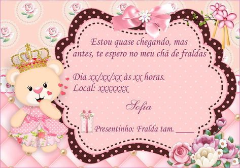 Convite Ursinha Princesa Para Chá De Bebê Personalizamos Todos Os Convite Ursinha Princesa Para Chá De Bebê Personalizamos Todos Os