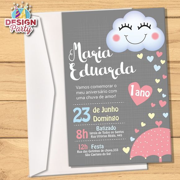 Convite Chuva De Amor + Envelope Convite Chuva De Amor + Envelope
