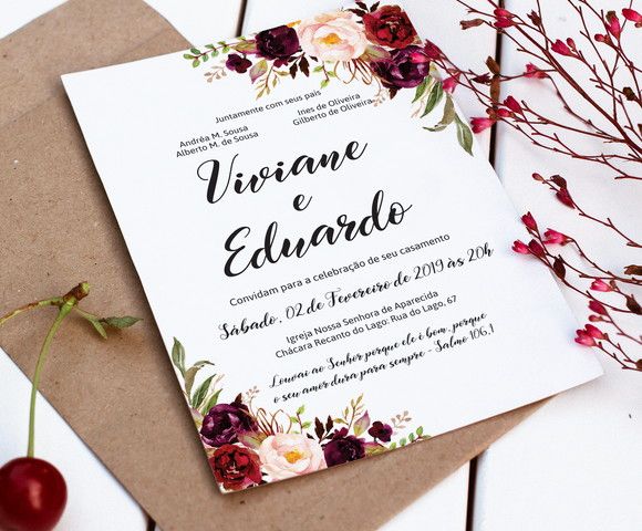 Convite Casamento Floral Marsala