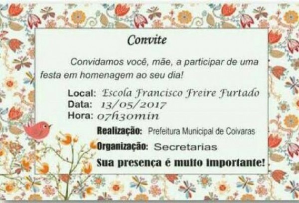 Prefeitura De Coivaras Realizará Festa Do Dia Das Mães Prefeitura De Coivaras Realizará Festa Do Dia Das Mães