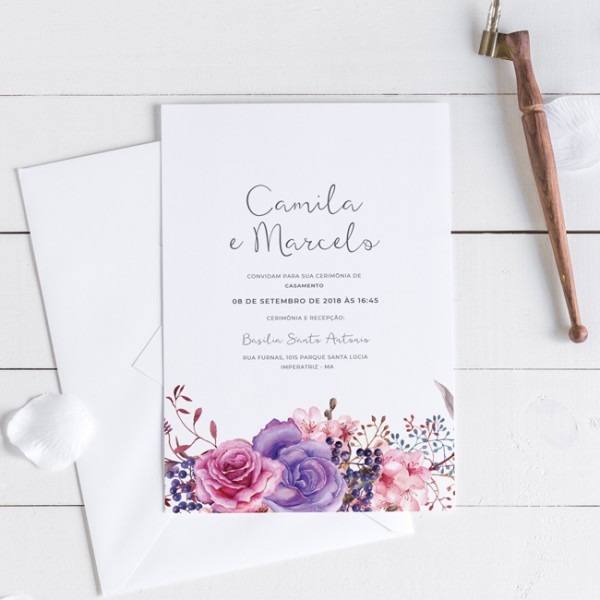 Convite De Casamento Lilás E Rosa (virtual + Arte Para Imprimir Convite De Casamento Lilás E Rosa (virtual + Arte Para Imprimir
