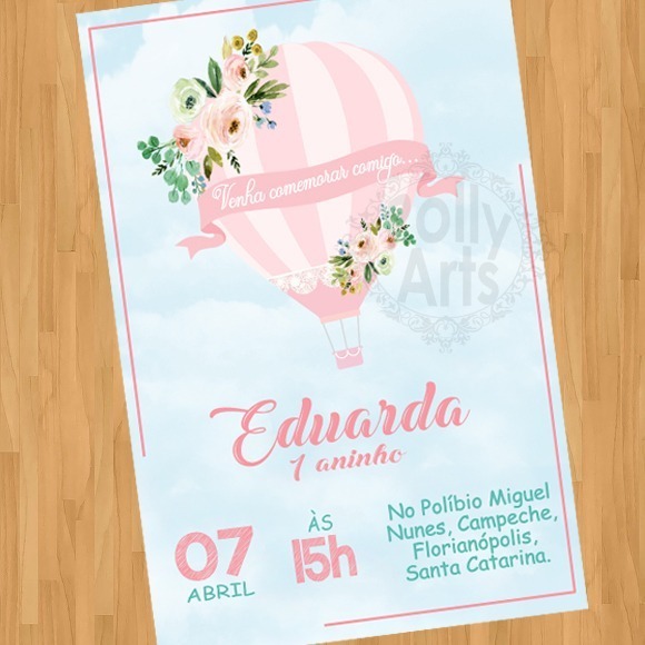 Arte Convite Digital Virtual Balão De Ar Quente Menina Arte Convite Digital Virtual Balão De Ar Quente Menina