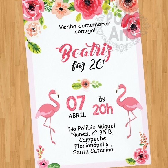 Arte Convite Digital Virtual Flamingos Floral Arte Convite Digital Virtual Flamingos Floral