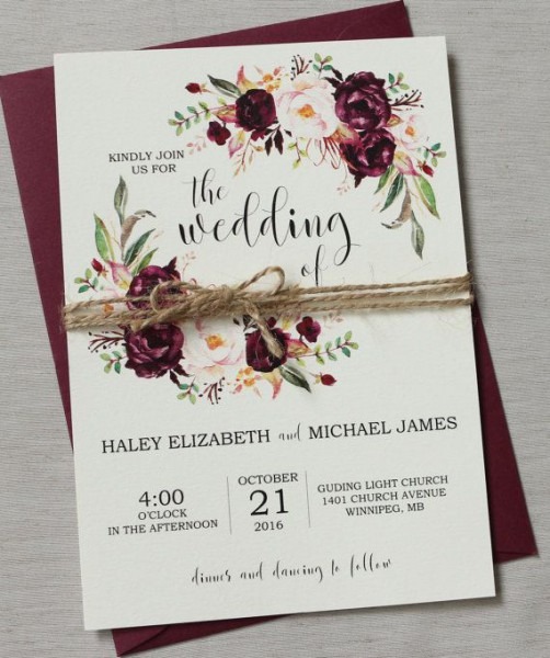 Marsala Wedding Invitation Suite, Bohemian Wedding Invite Set Marsala Wedding Invitation Suite, Bohemian Wedding Invite Set