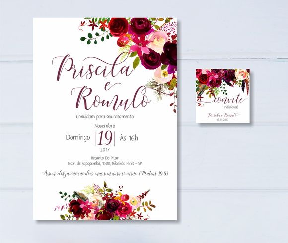 Convite Casamento Floral Marsala Convite Casamento Floral Marsala