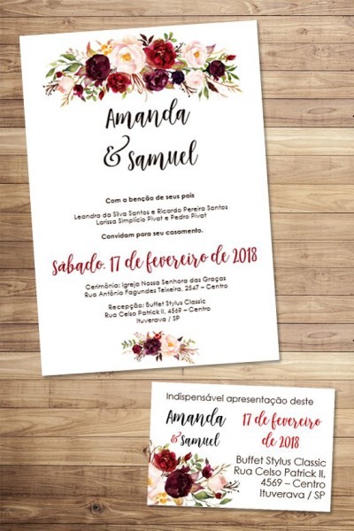 Convite Marsala Floral EditÃ¡vel Word