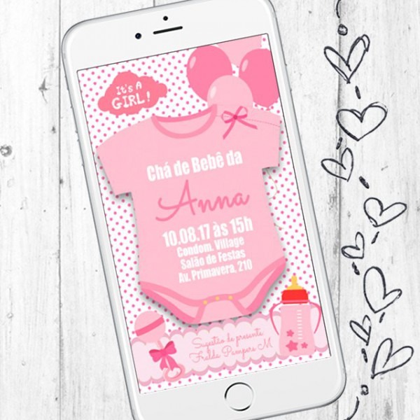 Convite Digital Para Chá De Bebê Menina Convite Digital Para Chá De Bebê Menina