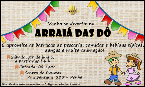 Convite Festa Junina â Cnsd â ColÃ©gio Nossa Senhora Das Dores