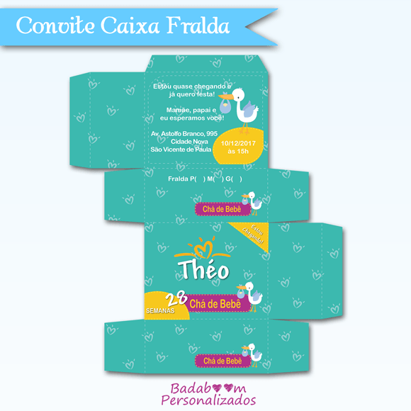 Badaboom Personalizados Convite Chá De Bebê Caixa Fralda Pampers Badaboom Personalizados Convite Chá De Bebê Caixa Fralda Pampers