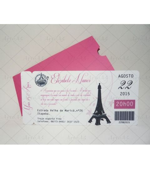 Convite 15 Anos Ticket Passagem Paris Convite 15 Anos Ticket Passagem Paris