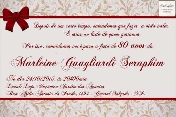 Convite De Aniversario 80 Anos Feminino Convite De Aniversario 80 Anos Feminino