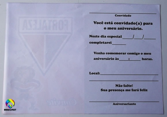Convite AniversÃ¡rio Fortaleza (10 Convites)
