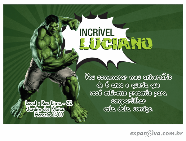 Convites De AniversÃ¡rio Do Hulk