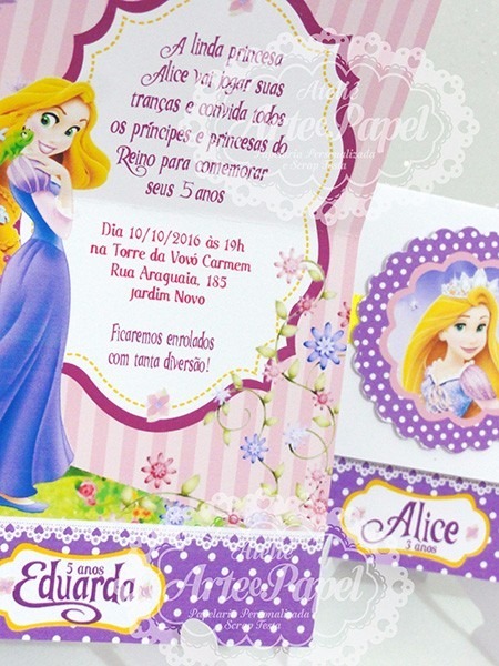 Convite AniversÃ¡rio Rapunzel Enrolados 10 Unidades