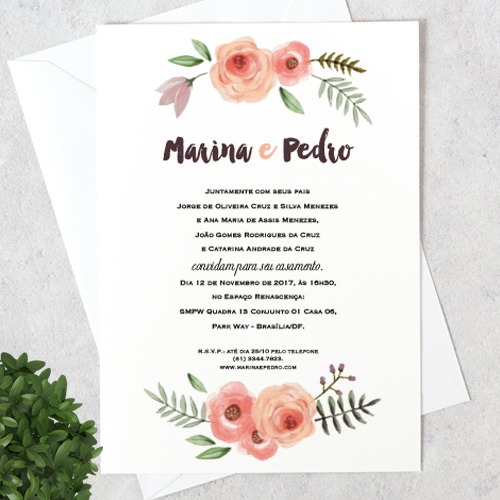 Arte Convite Casamento â Aquarela + Flores Digital â Tem Amor No Papel Arte Convite Casamento â Aquarela + Flores Digital â Tem Amor No Papel