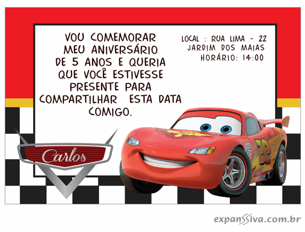 Convites Infantis Para Carros M6939 Convites Infantis Para Carros M6939