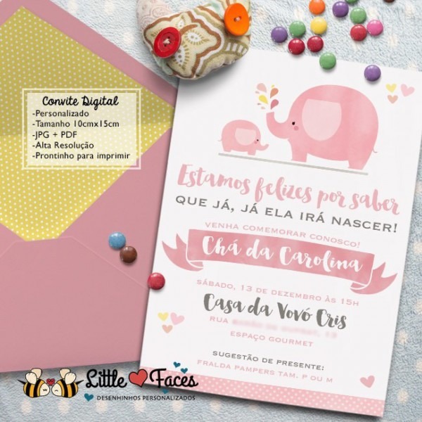 Convite ChÃ¡ De BebÃª Elefante