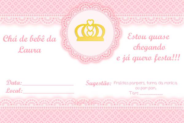 27 Convites Para ChÃ¡ De Fraldas De Princesa Com Detalhes