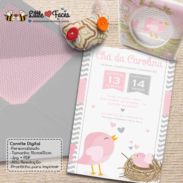 Convite Chá De Bebê Passarinho Digital No Elo7 Convite Chá De Bebê Passarinho Digital No Elo7
